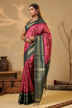 Deep Carmine Tussar Silk Floral Printed and Zari Woven Saree