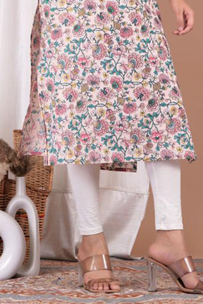 Peach & Teal Colour Cotton Floral Printed Kurti