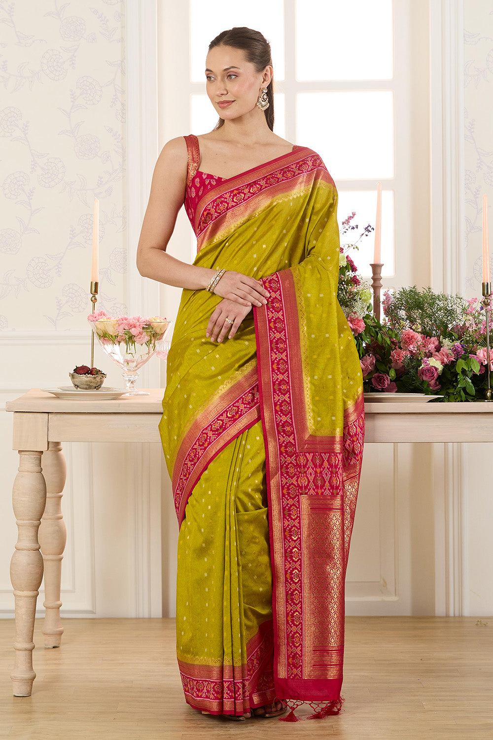 Sage Green Woven Chanderi Silk Saree