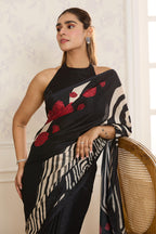 Black Jacquard Silk Floral Printed Saree