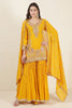 Mustard Color Georgette Embroidered Suit With Gharara