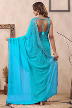 Turquoise Color Embroidered Georgette Saree With Readymade Blouse