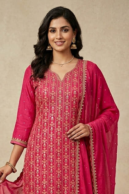 Rani Crepe Silk Embroidered And Floral Printed Unstitched Suit Material