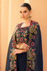 Navy Organza Embroidered Crop-Top Dress With Shruge Stlye Dupatta And Palazzo