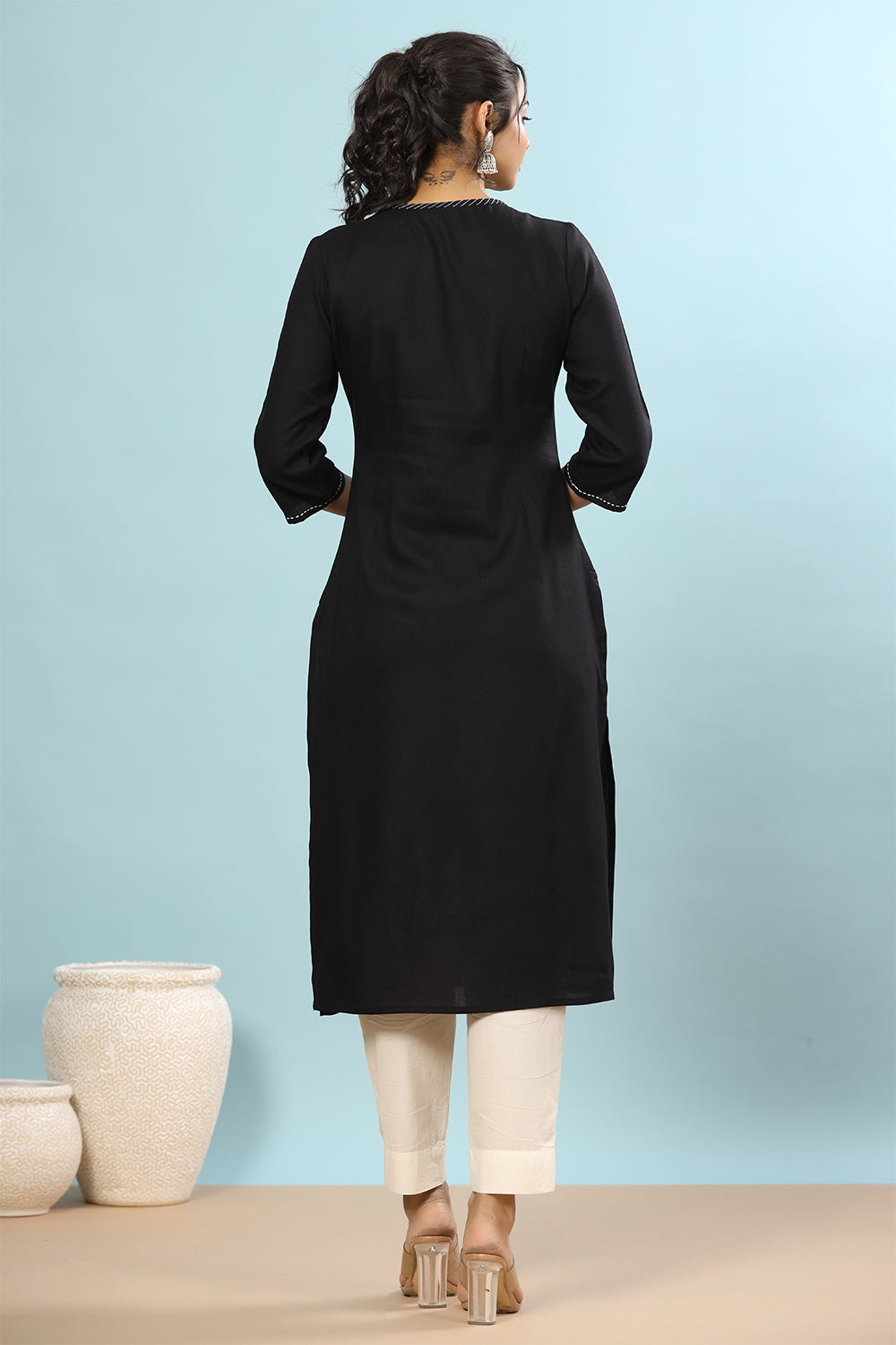 Black Color Cotton Embroidery Kurta