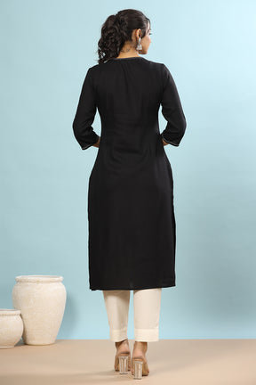 Black Color Cotton Embroidery Kurta