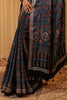Navy Pure Mulberry Silk Printed And Embroidered Saree