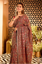Maroon Georgette Heavy Embroidered Saree