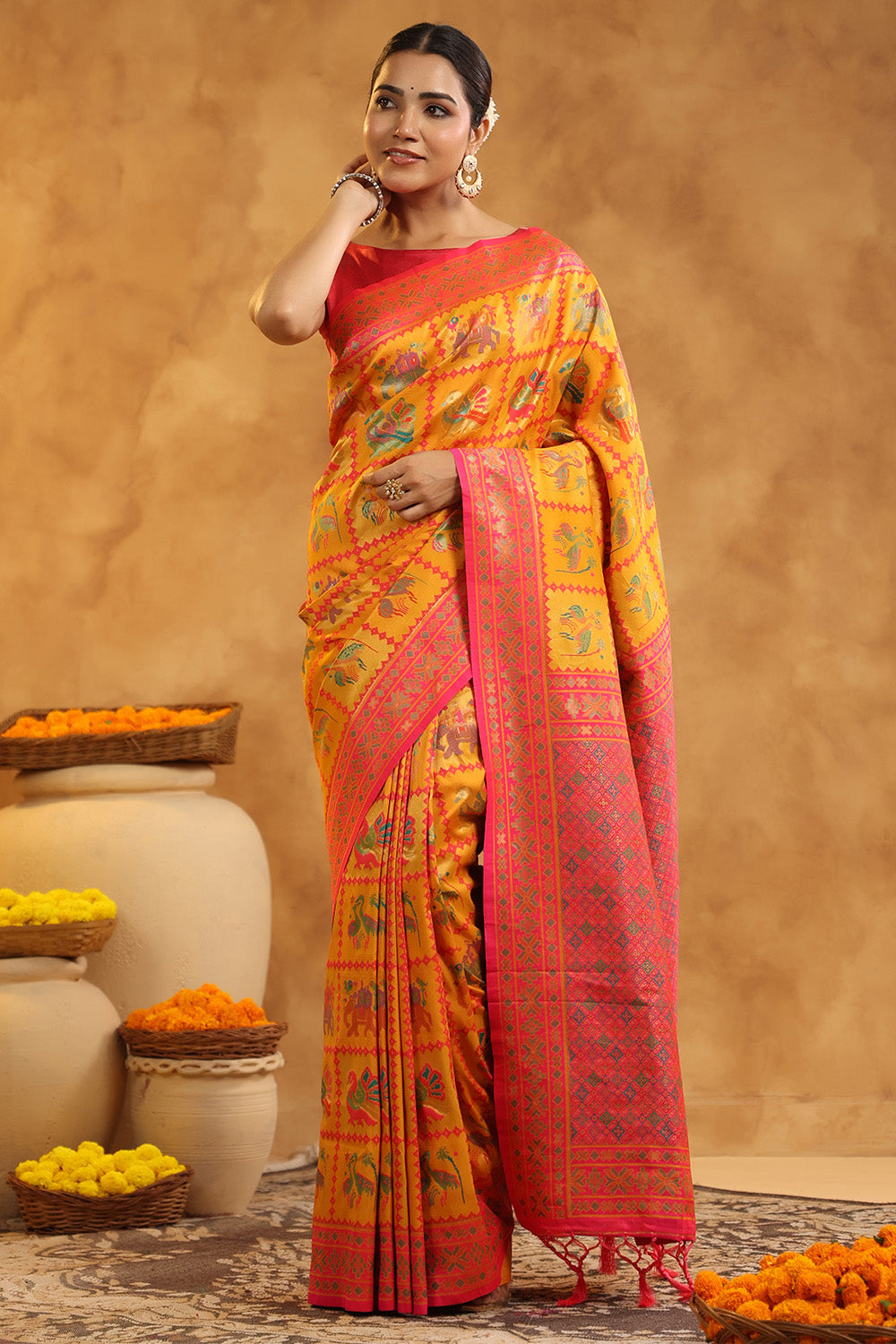 Mustard Colour Resham Woven Saree