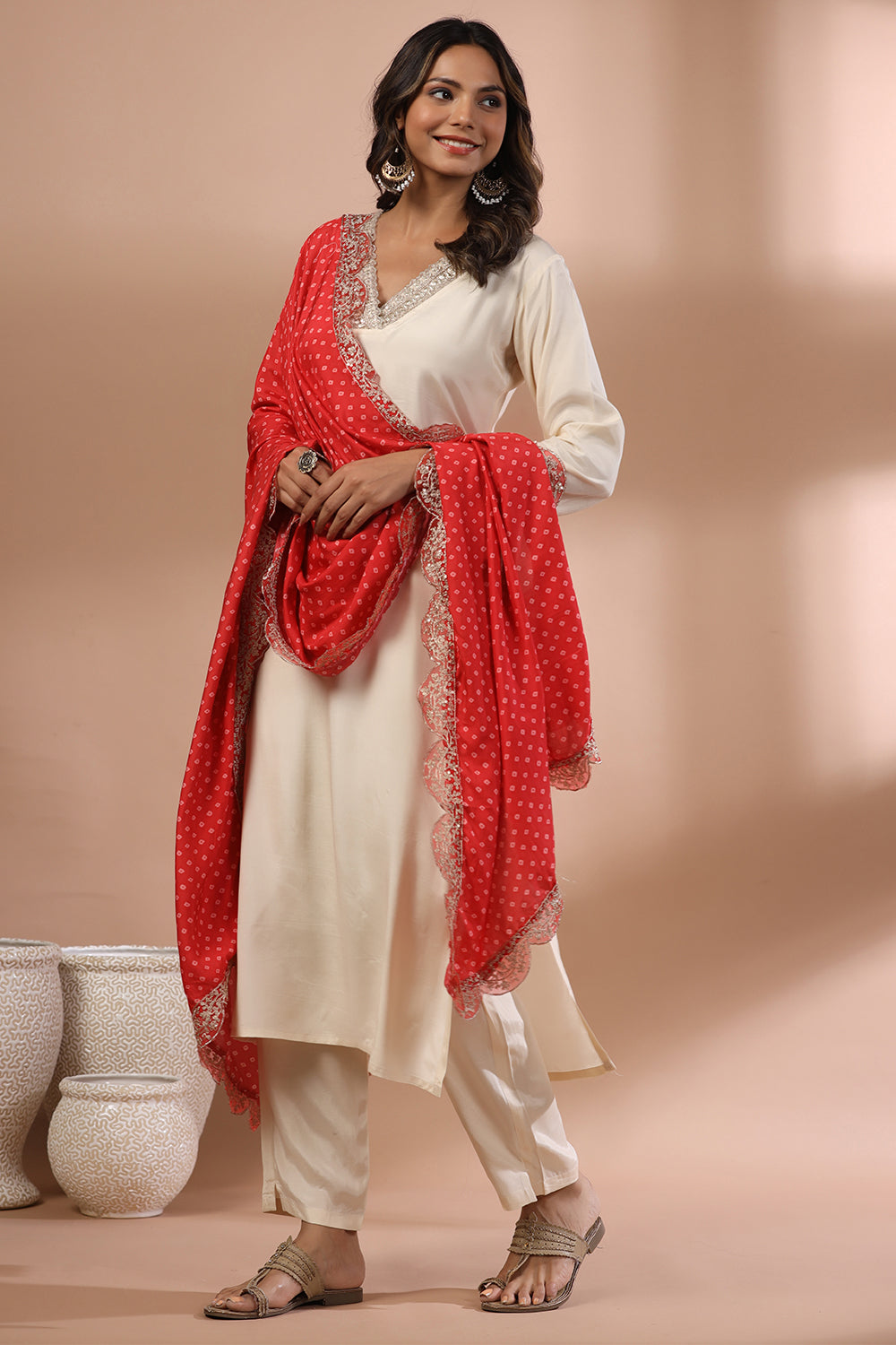 Beige Color Chanderi Cotton Suit