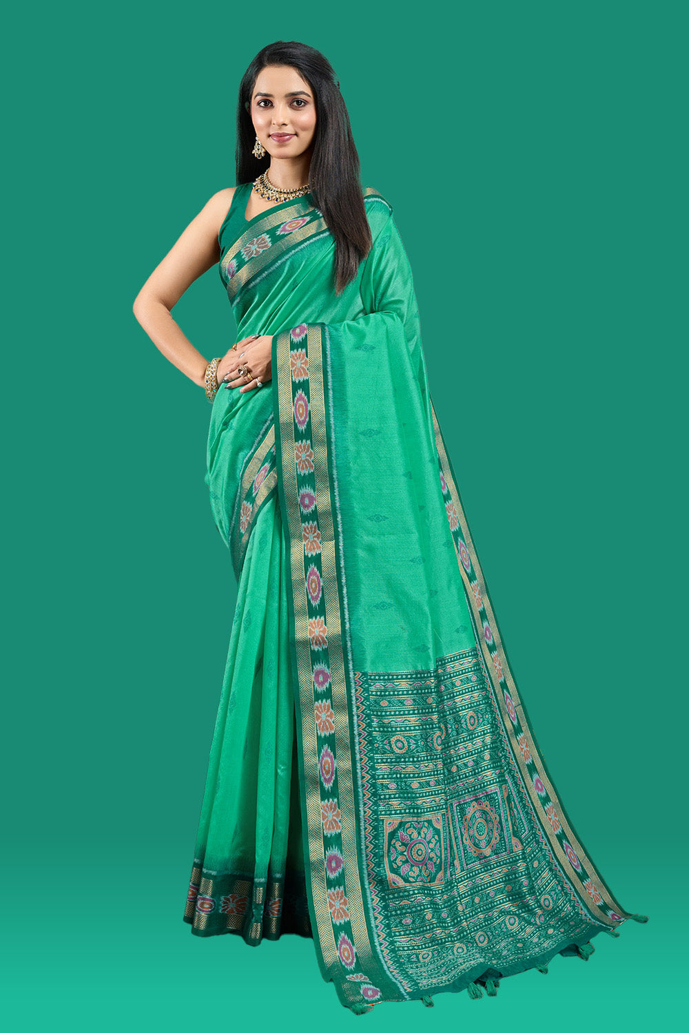 Sea Green Color Woven Maheshwari Cotton Saree