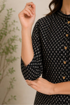 Black Cotton Printed Kurta Set