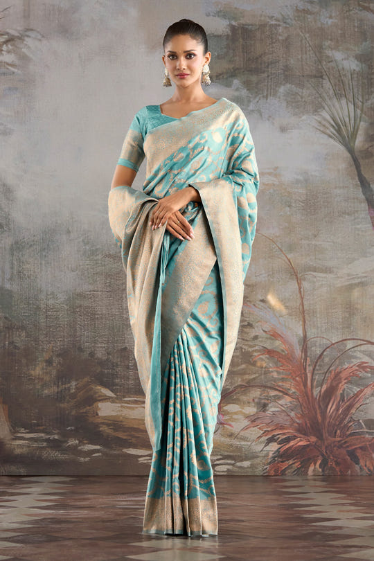 Light Turquoise  Silk Banarasi Woven Saree