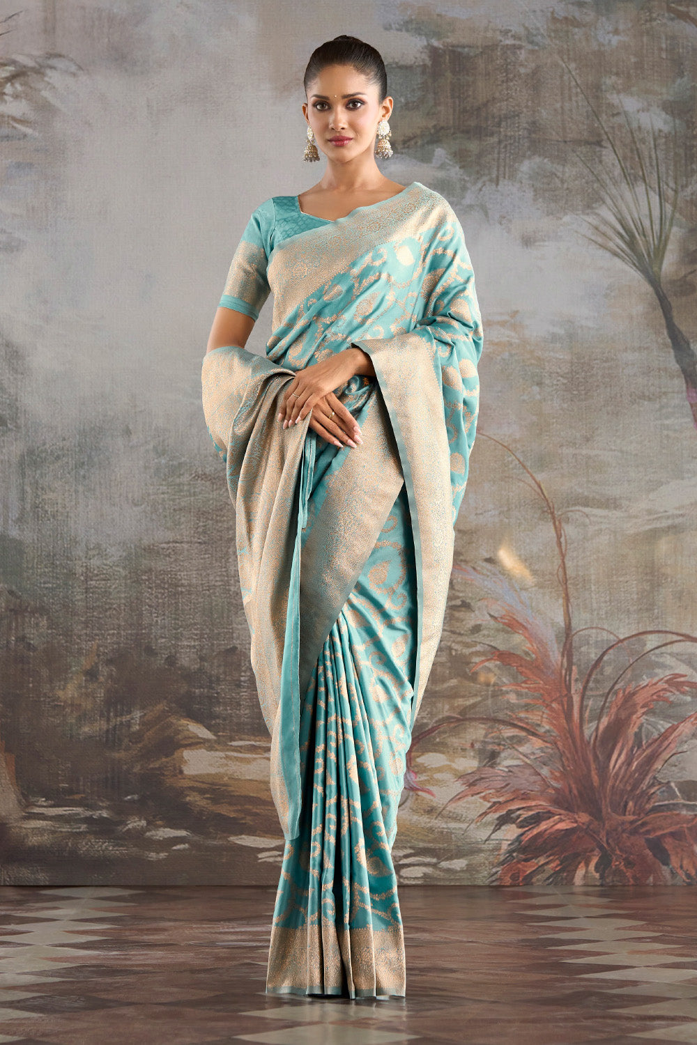 Light Turquoise  Katan Silk Banarasi Woven Saree