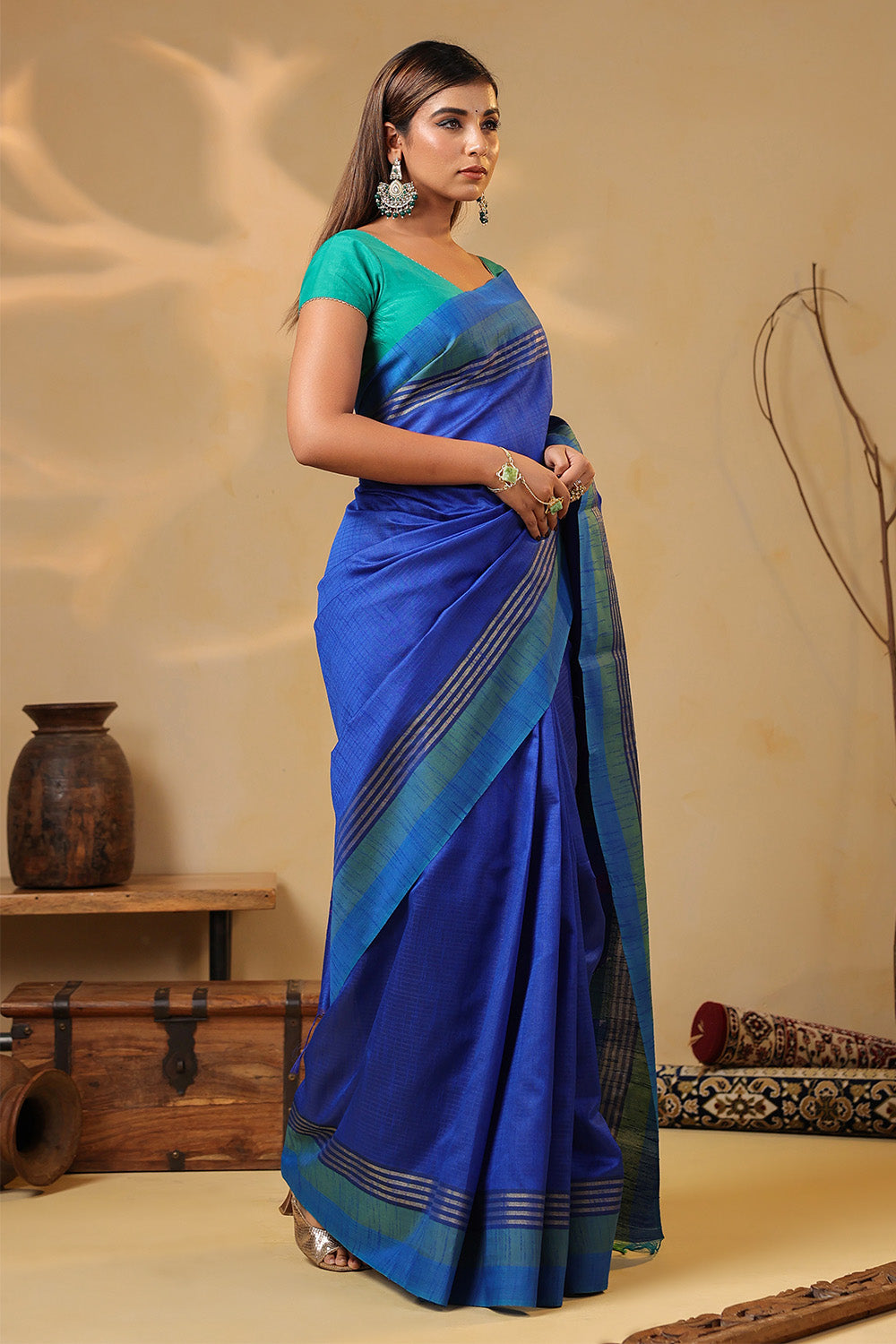 Blue Organza Woven Saree