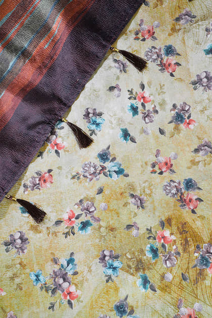 Golden Brown Printed Tussar Silk Saree