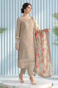 Beige Organza Resham Embroidered Unstitched Suit Material