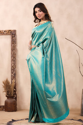 Turquoise Color Woven Silk Saree