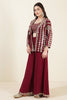 Wine Color Georgette Mirror Work Crop-Top with Jacket and Palazzo
