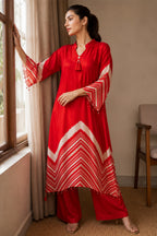 Red Mulberry Silk Printed Kurta Set