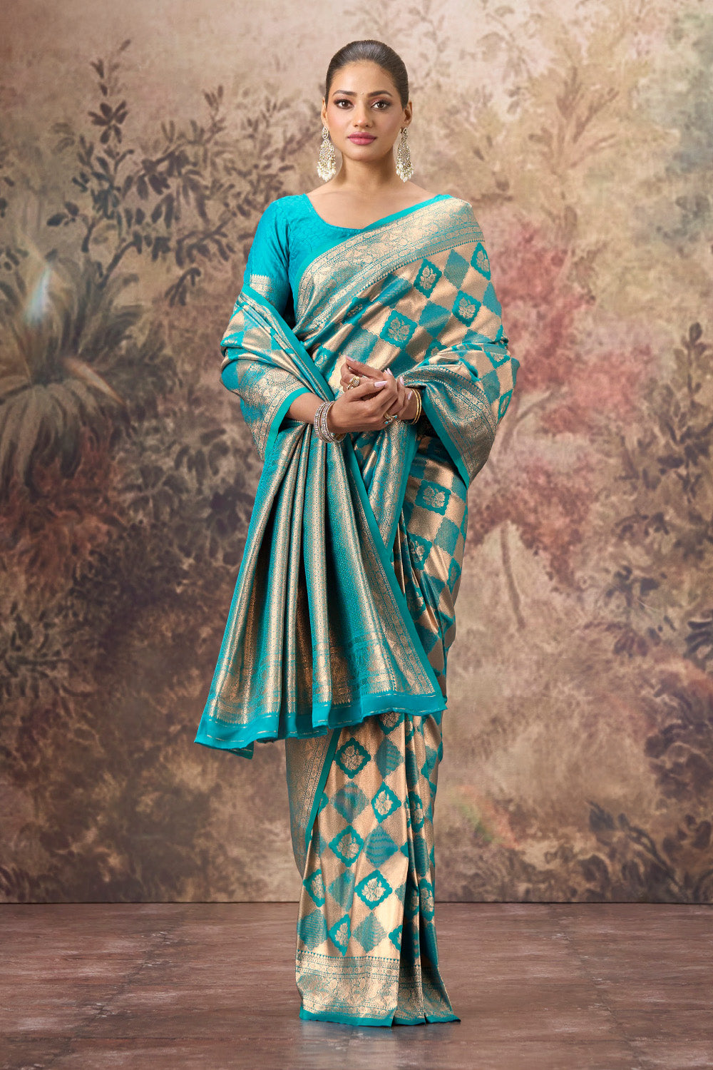 Teal & Blue Silk Zari Woven Saree