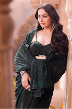 Green Georgette Resham And Swaroski Embroidered Saree