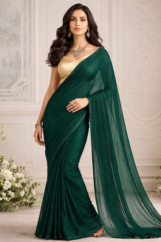 Green Color Satin Swarovski Work Saree
