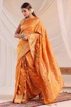 Mustard Resham & Zari Floral Woven Silk Saree