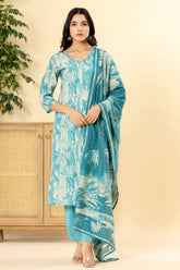 Sea Green Color Muslin Printed Straight Suit