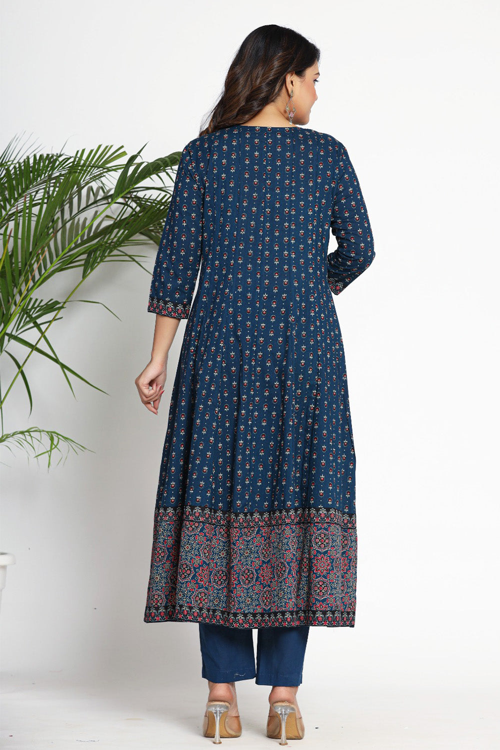 Peacock Blue Color Cotton Printed Anarkali Suit