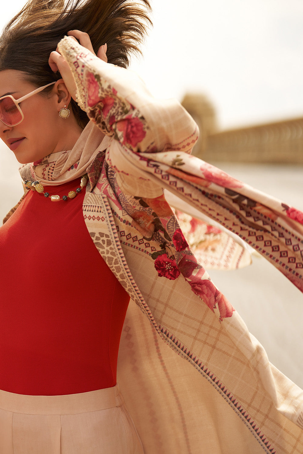 Beige Color Spun Fabric Printed Unstitched Suit
