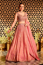 Pink Tissue Silk Embroidered Lehanga