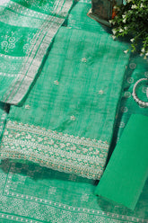 Sea Green Tussar Silk Embroidered Unstitched Suit Material