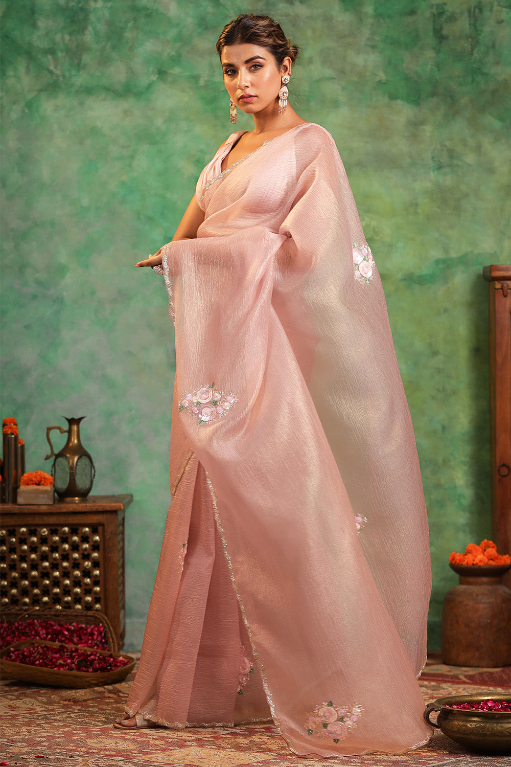 Dusty Pink Colour  Crush Tissue Saree