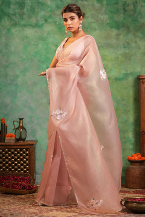 Dusty Pink Colour  Crush Tissue Saree
