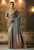Teal Minakari Woven Silk Saree