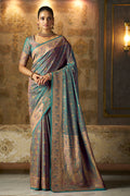 Teal Minakari Woven Silk Saree