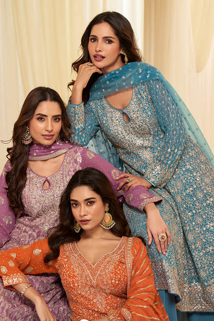 Orange Georgette Embroidered Anarkali Suit Set