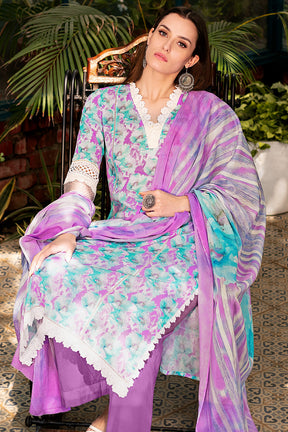 Turquoise and Violet Color Cotton Printed Unstitched Suit Material