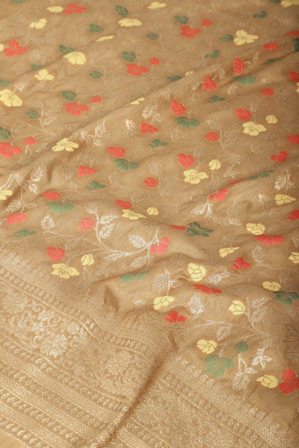 Beige Silk Resham & Zari Woven Saree