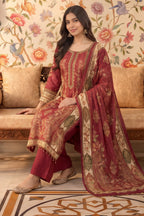 Maroon Crepe Silk Printed And Handwork Suit