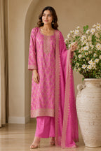 Mauve Woven And Embroidered Silk Suit