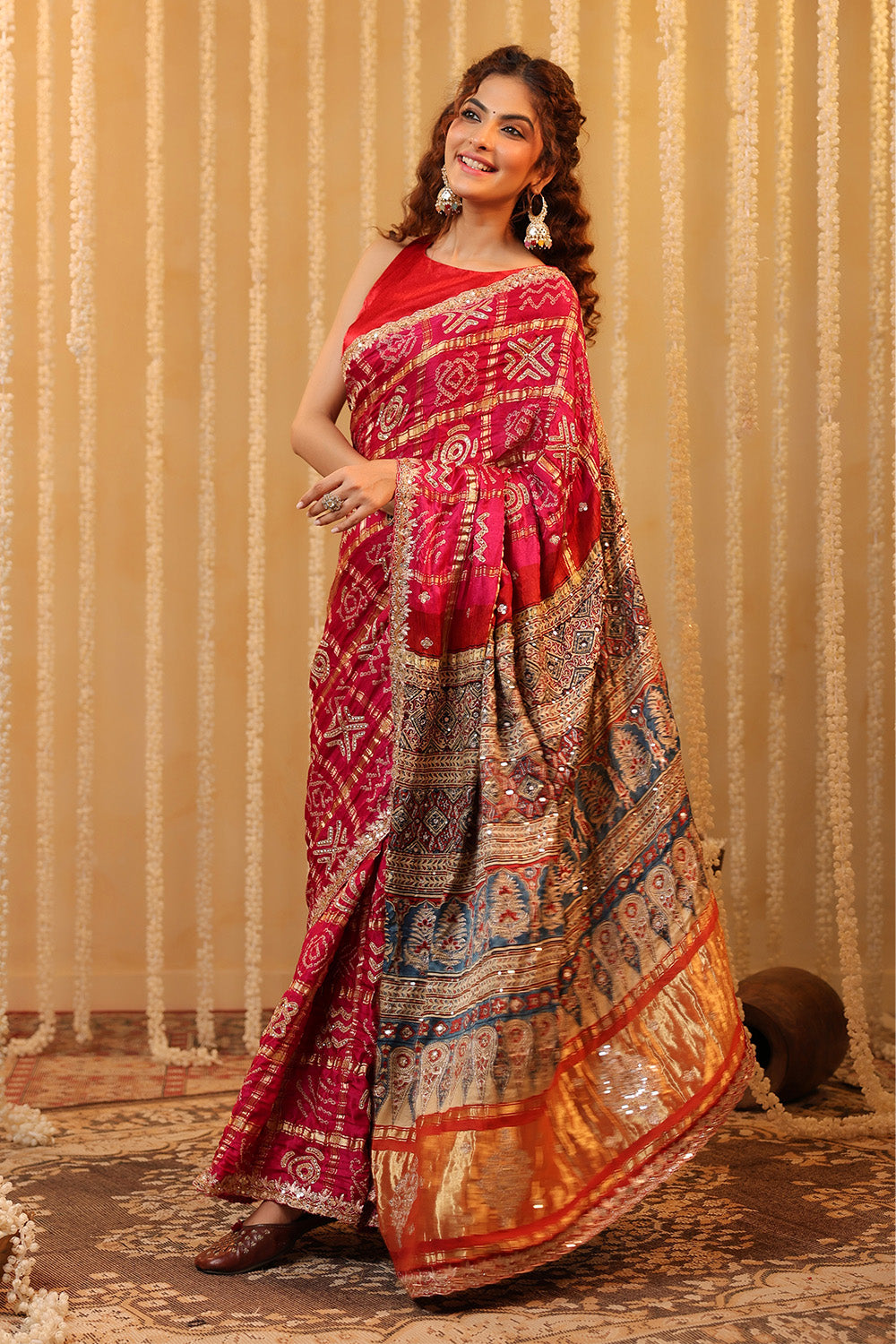 Magenta Pink Pure Gharchola Gajji Silk Printed And Embroidered Saree