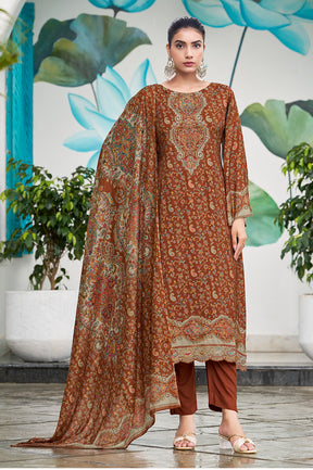 Rust Muslin Floral Printed Unstitched Suit Material