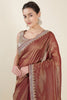 Wine & Golden Mantellic Tissue Embroidered Saree with Readymade Blouse