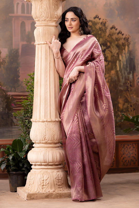 Mauve Tissue Silk Zari Woven Saree
