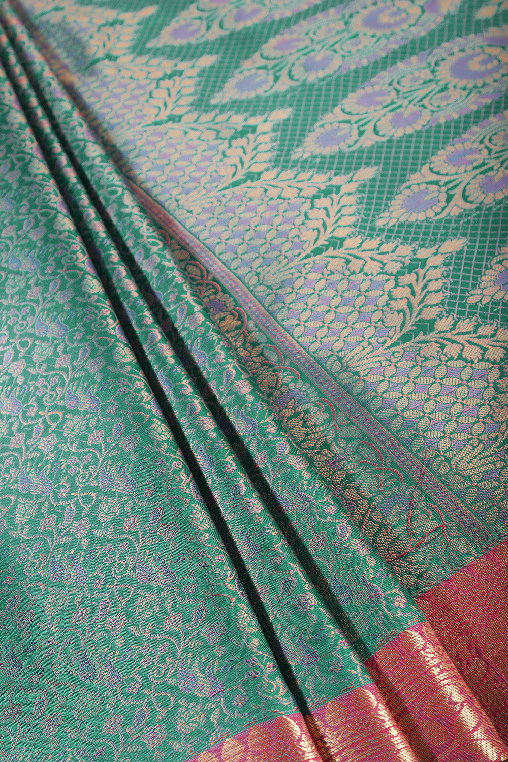 Firozi Cotton Silk Resham & Zari Woven Saree