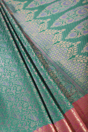 Firozi Cotton Silk Resham & Zari Woven Saree
