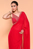 Red Color Georgette Saree With Readymade Blouse