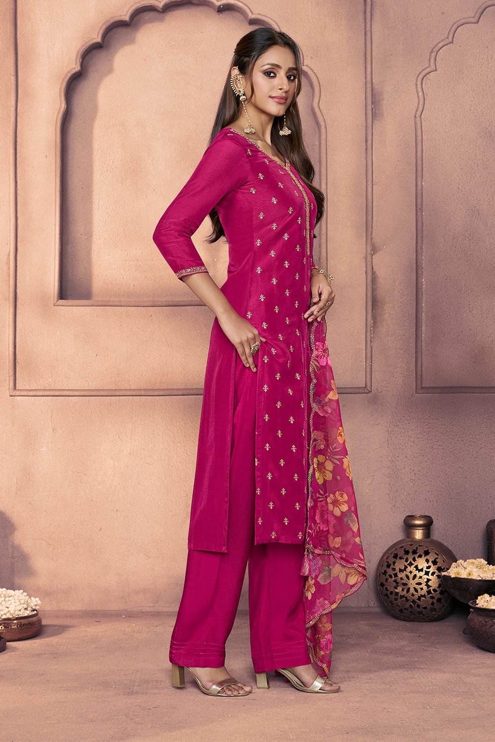 Cherry Red Embroidered Suit Set